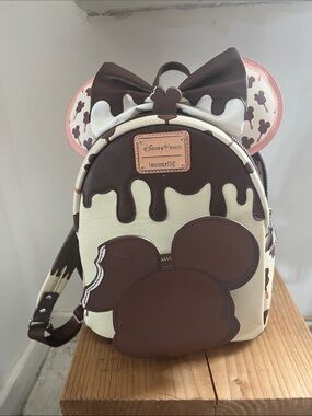 Loungefly Chocolate Drip Minnie Ears Mini Backpack - Brown & Cream
